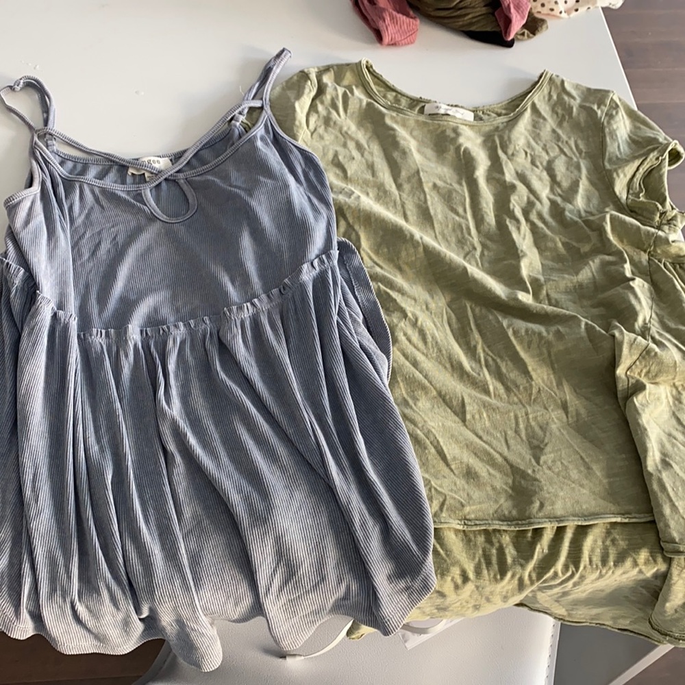 Blue cami and green tunic style top